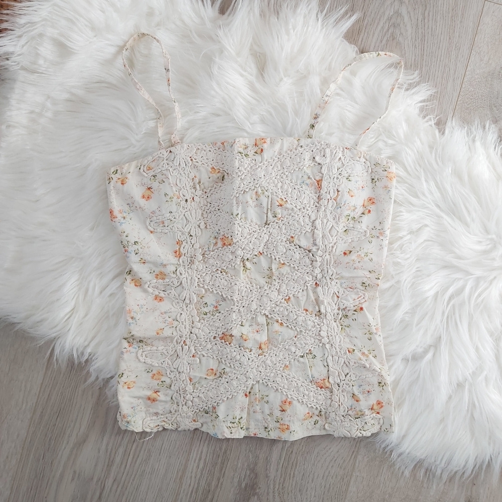 Seduction Cotton Ruched Bustier Floral Cropped Top